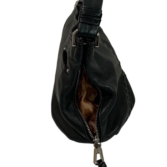 B Makowsky Black Pebbled Leather Shoulderbag Side Zip Pockets - Picture 7 of 11